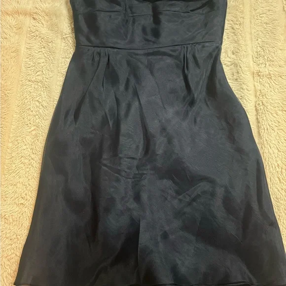 Carmen Marc Valvo Navy Silk Chiffon Strapless Gown | Formal Evening | Size 6 - Picture 5 of 6